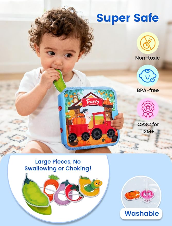 BizyKoady Montessori Busy Book for Toddlers 1-3, Felt Busy Board Farm Theme | Montessori toys, learning activity, Travel Toys, Fine motor, Independent quiet play, Soft felt, Boy Girl gift, CPC 12m+