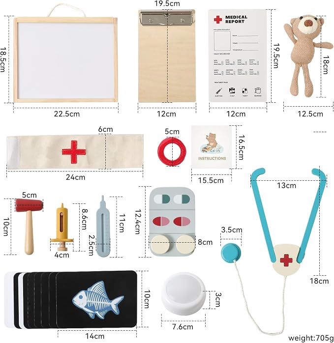 Macabaka Doctor Kit for Toddlers 3-5, Pet Vet Pretend Play Toys for Kids, with X-Ray, Wooden Light Box, Medical Tools, STEM Educational Montessori Toys