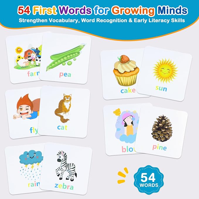 Spelling Games for Kids Ages 3-8, Phonics Matching Game with 54 Flash Cards & 20 Letter Blocks, CVC & Sight Word Building Reading Game, Classroom Must Haves for Preschool & Kindergarten