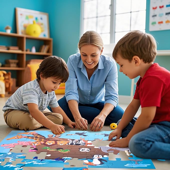 LovesTown 48PCS Floor Puzzles, Jumbo Animal Puzzles, Large 3x2 FT | Puzzle with Vibrant Animal Illustrations, for Todders, Family Game Night, Preschool Classroom, and Group Activities