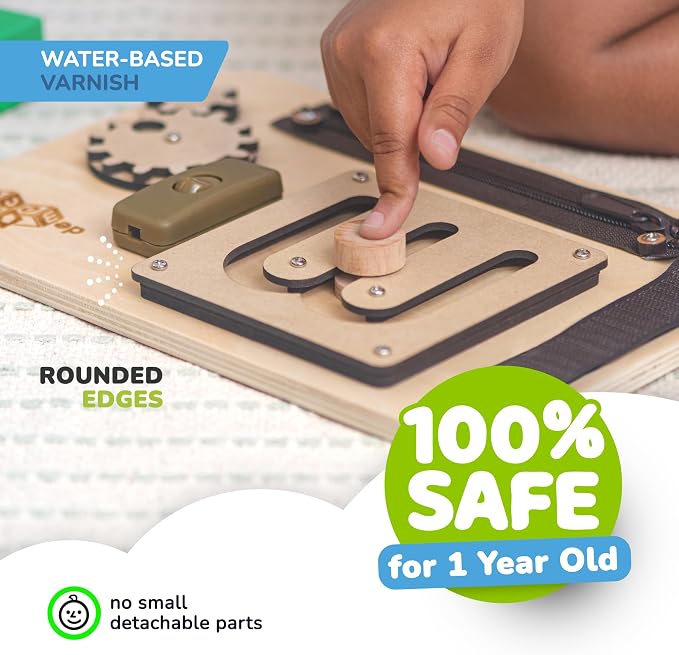 Toddler Busy Board for 1 Year Old, Montessori Baby Wooden Toy | Travel Baby Wooden Montessori Busy Board for Toddlers 1–3, Activity Toy for Early Motor Skills and Travel Play