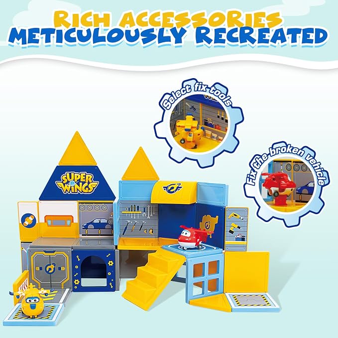Magnetic Tiles for Kids Ages 3-8, 2-in-1 Travel Magnetic Building Blocks with Jett & Donnie Transforming Toys, STEM Educational Construction Set, Creative Learning Magnet Tiles Toy for Boys Girls
