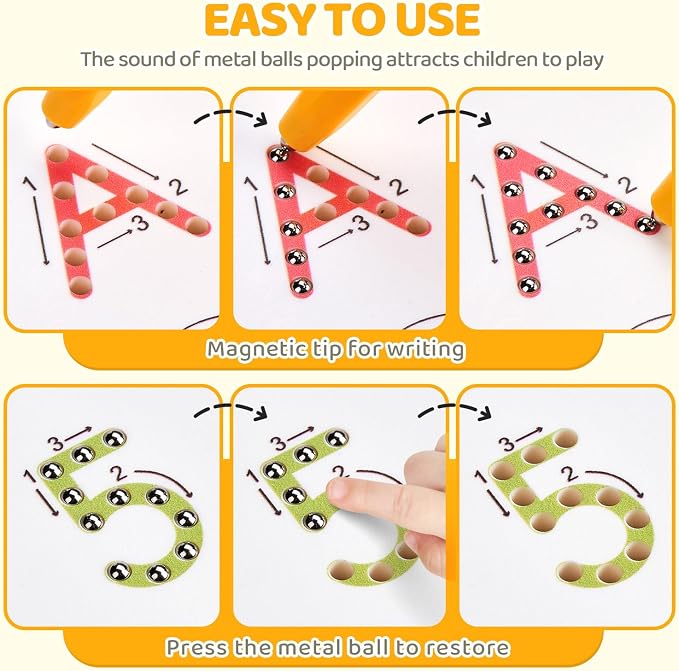 GAMENOTE Magnetic Letter Number Board Double Sided, ABC 123 Tracing Set | 2 in 1 alphabet numbers tracing board, uppercase lowercase ABC 123, math learning, educational toy for toddlers kids