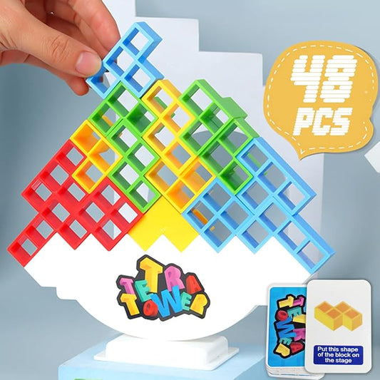 ALKISTA 48 Pcs Tetra Tower Balance Stacking Blocks Game, Board Games for 2 Players+ Family Games, Parties, Travel, Kids & Adults Team Building Blocks Toy