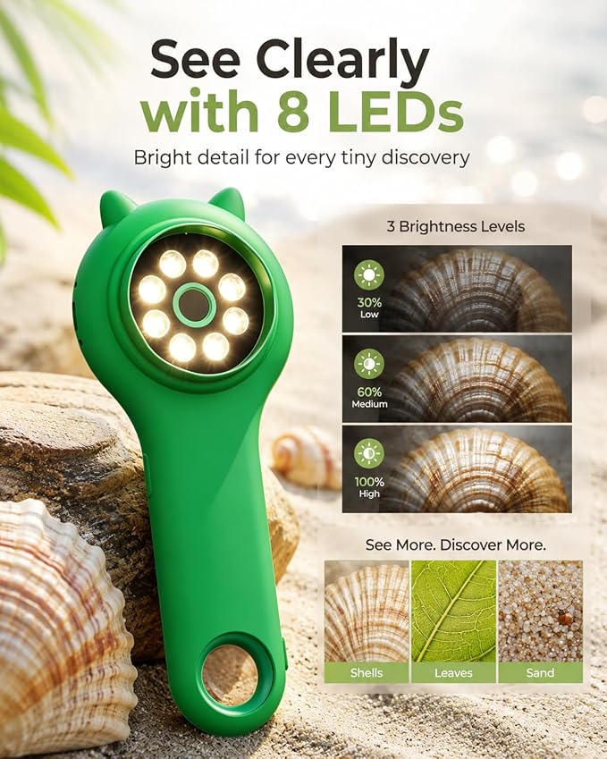 Nature Exploration Microscope for Kids, 500X Portable Digital Microscope with 2" IPS Screen, Plant Leaf Observation STEM Toy Age 5-12 (Green)