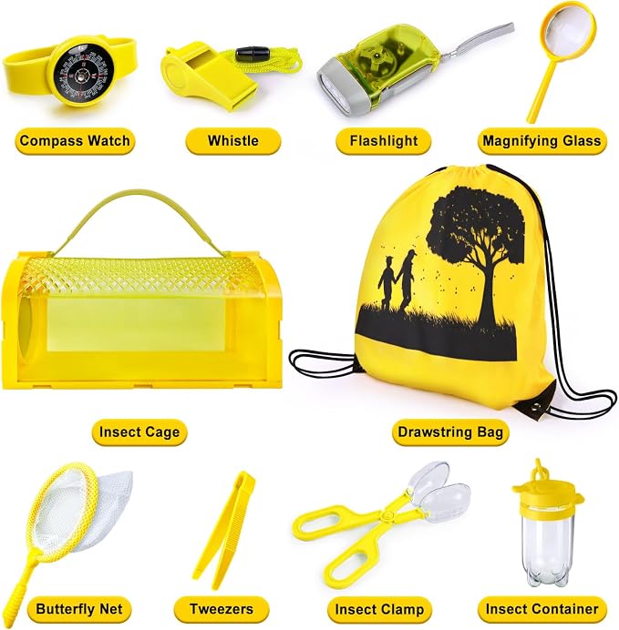Bug Catcher Kit & Outdoor Explorer Kit for Kids, 10 Pcs Bug Catching Kit | with Toy Cage, Backpack, Flashlight, Outdoor Exploration Toys Gift for Boys Girls 3-12