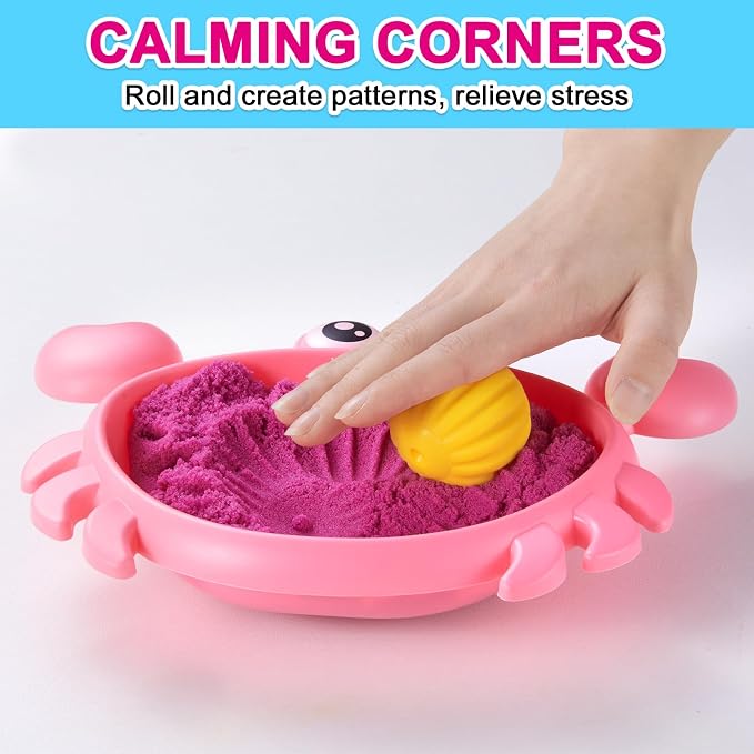 Carolart Mini Crab Sandbox, Sensory Bin with Color Changing Sand | Ocean sensory kit with sensory balls and tools, ocean sensory play toy, gift for boys girls ages 3-8