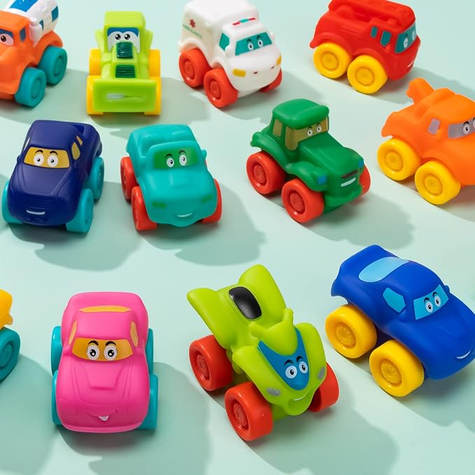 JOYIN Cartoon Cars, Soft Rubber Toy Car Set, Mini Vehicles, Bath Toy Car for Kids, Christmas Great Gift for Boys and Girls, Summer Beach and Pool Activity, Party Favors for Kids