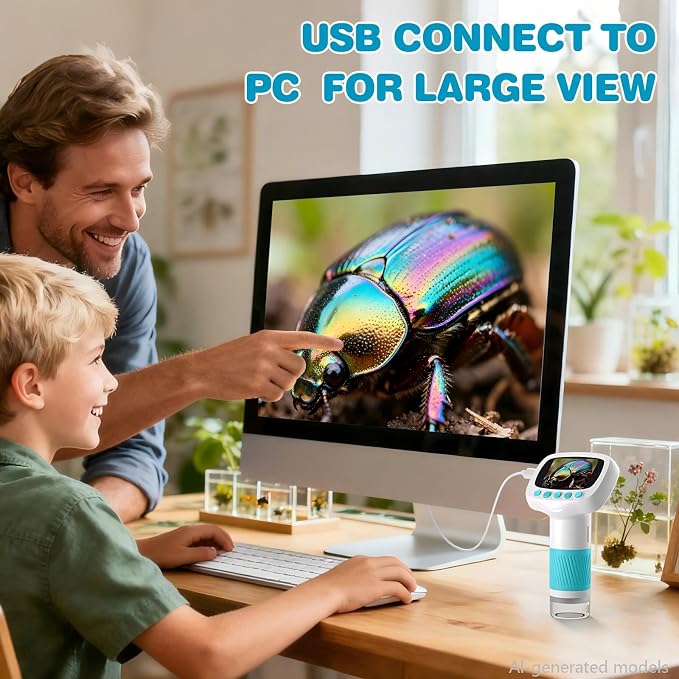 Pocket Kids Microscope for Over 3 Years Old, 1000X Handheld Microscope for Kids w/2''IPS Digital, Photo Video Mini Portable Microscopes, Science Edu Digiscope,Christmas Birthday Gifts for Kids