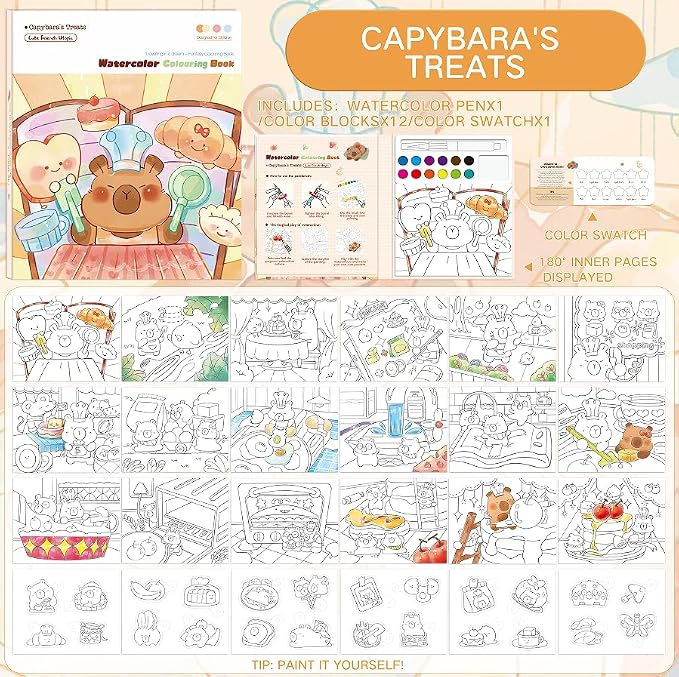 Paint with Water Coloring Books for Kids Ages 3-5, 4-8 – Cute Coloring Book for Teens,Arts and Crafts for Kids Ages 3 4 5 6 7 8+, Birthday Gift Toys for Girls Boys,Travel Toys-Capy