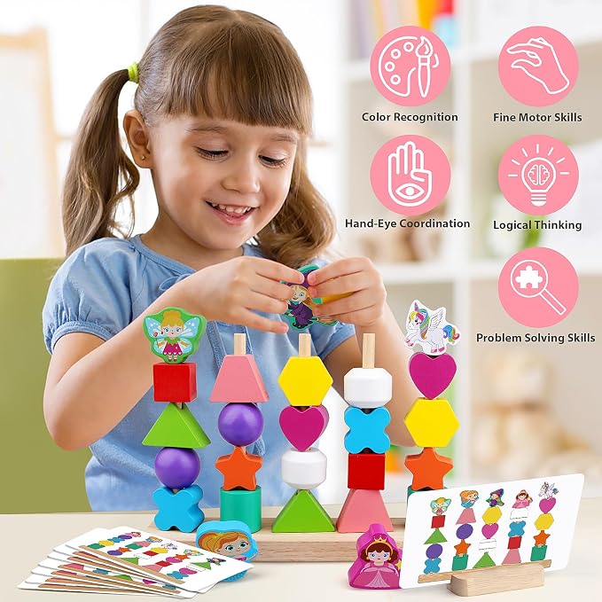 Vinlon Montessori Toys for Toddlers 2 3 4 Years Old -Princess Unicorn Fairy Mermaid Shapes Sorting Stacking Vivid Colors, Early Learning Educational Toys Easter Basket Stuffers Valentine's Day Gift