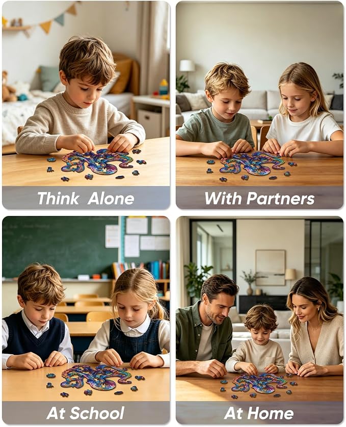 Qiuenisray Wooden Puzzle for Adult, 50 Piece Octopus Puzzle Ages 6-12 | Jigsaw Puzzles for Kid, Beautiful Wood Octopus Puzzle, Gifts for Family Game 6.5x6.5 in Children Gift for Boy Girl Ages 8-12