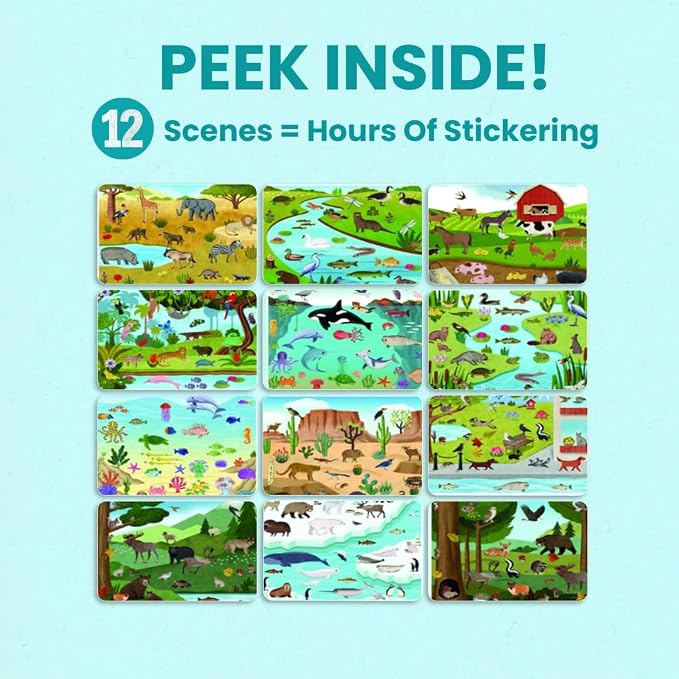 Cupkin Animal Habitats Coloring & Sticker Activity Book | 500+ Stickers | Spiral-bound kids craft format with 12 scenes, 12 art pages, side-by-side viewing, and an easy-peel design for ages 2–8