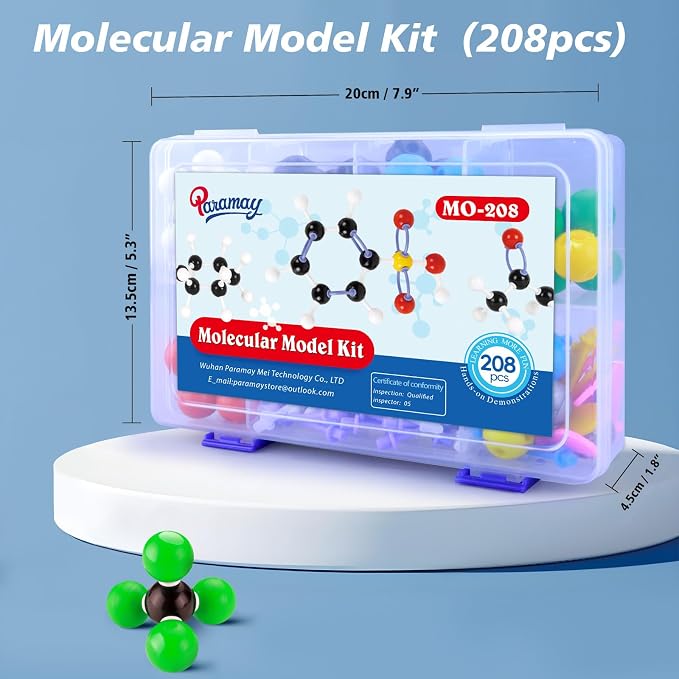 Chemistry Molecular Model Kit (208 Pcs) for Student and Teacher,Organic and Inorganic Chemie Learning Set,Motivate Enthusiasm for Learning Chemistry and Raising Space Imagination