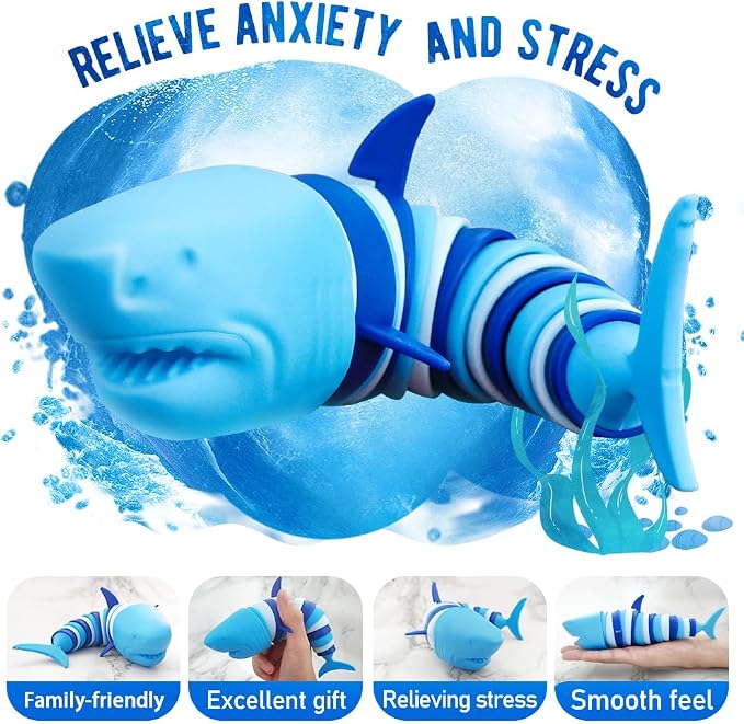 2 Pieces Articulated Fidget Toy, Rainbow Caterpillar Toy Ocean Shark Decompression Toys, Stim Toy Decompression Fun Autism ADHD Fidgeting Children's Toys Adults (Shark and Caterpillar)