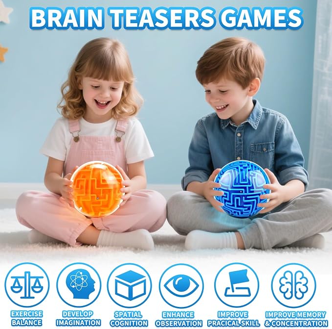4 Pack 3D Puzzle Maze Ball, Magic Brain Teaser Puzzles Game for Kids 8+ | Memory Sequential Cube Balls Educational Toys Family Play- Easy & Medium & Hard Challenges for Kids Teens & Adults