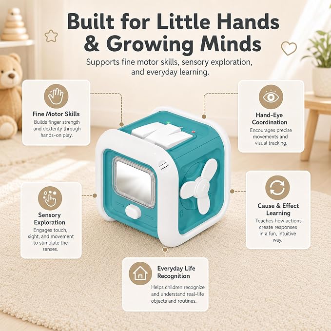 Montessori Toys for 1 Year Old Boy Girl - Busy Board with Light - Travel Sensory Toys for Toddlers 1-3 - Birthday Gifts Christmas Stocking Stuffers - Baby Toys 12-18 Months (Blue)