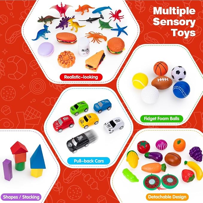 48-Piece Sorting-Toys-for-Toddlers, Learning Fine-Motor-Toys Sorting-Games | Sorting Matching Toys Match Card & Sort Game Set with Storage Bag, Animals Dinosaurs Fruits Foods Balls Playset for Ages 2–5