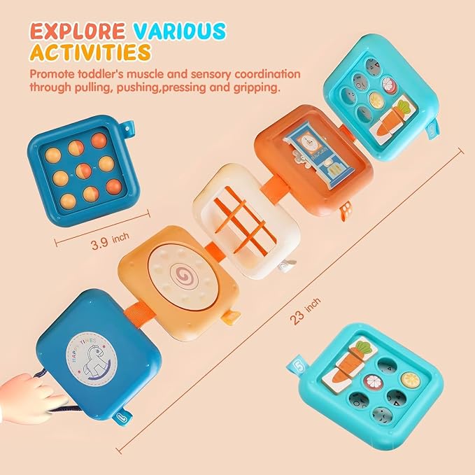 Montessori Busy Board Activity Cube - Travel Toys for Toddlers 1-3, Fidget Cube for Fine Motor Skills, Car Seat & Stroller Toys, Quiet Toys for Church/Airplane, 1st Birthday Gifts for Boy Girl