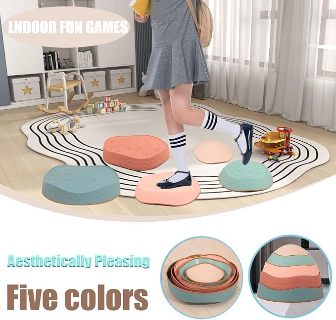 Fanboxk Stepping Stones for Kids,Non-Slip Toddler Sensory Toy | Sensory Balance Stepping Stones for Promoting Toddler Balance Coordination Skills,Up to 220 LBS for Indoors or Outdoors Play