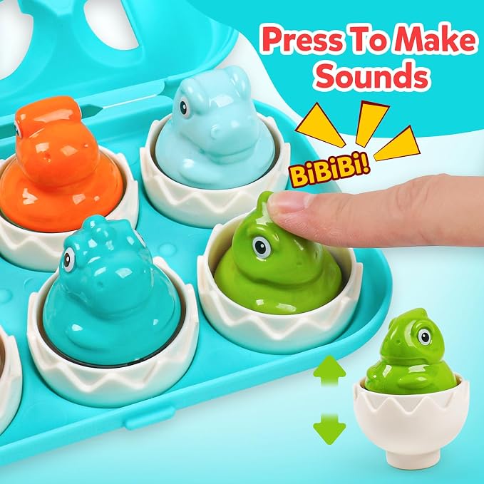 Dinosaur Easter Egg Toys for Toddlers 1-2,Montessori Geometric Eggs Sensory Educational Learning Fine Motor Puzzle Matching Games Easter Basket Stuffers Gifts for Kids Boys Girls