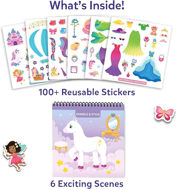 Skillmatics Peelies – Unicorns & Princesses, Reusable Sticker Activity Book | 100+ Reusable Stickers, Mess-Free Fun for Toddlers & Preschoolers, Travel Toy, Gifts for Kids Ages 3, 4, 5, 6, 7