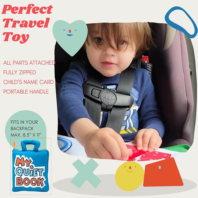 BAVY Quiet Book, Toddler Travel Activity Book, All Parts Attached, Ages 2-4 | Montessori board book, quiet book, car and plane, 10 activities, travel toy for toddlers 2 3 4, birthday gift idea