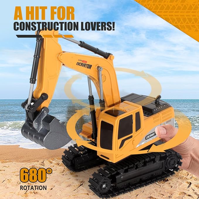 Remote Control Excavator Toys for Boys, RC Excavator Toy for Boys 3 4 5 6 7 8 Year Old Kids Christmas Birthday Gift，RC Digger Truck Construction Vehicles with Metal Shovel & Light