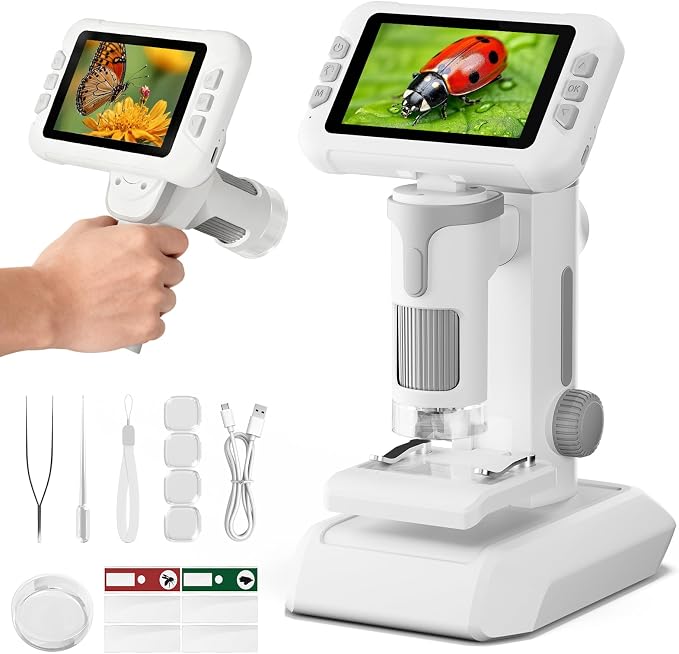 1600X Kids Microscope, 1080P Digital Microscope with 4.0" Screen | STEM Science Education Toy with Slides Kit, Portable Pocket Learning Microscope for Kids Ages 3-14, Birthday Christmas Gift