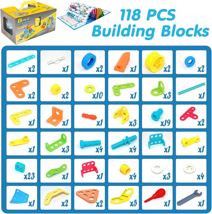 keefun STEM Toys for 4 5 6 7 8+ Year Old Boy Girl Birthday Gift, Building Toys for Kids Ages 4-8 6-8 4-6 Blocks Sets Stem Kits 5-7 4-7 3-5 Educational Learning Construction Engineering Car Truck Games
