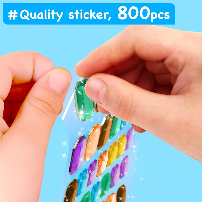 EZCRA Gem Sticker Kit for Kids - 800 Stickers, 8 Cute Animal Theme | Diamond Art Stickers and Gem Craft Set. Mess-Free and DIY Arts and Crafts. Birthday and Holiday Gift for Girls Ages 3-8.