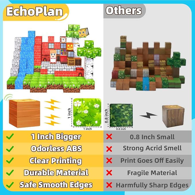 EchoPlan 200PCS Magnetic Blocks, Magnetic Building Blocks, Magnet Blocks Cubes, STEM Educational Stacking Magnet Toy for Kids Ages 3 4 5 6 7 8 9 10 11, Birthday Gifts for Boys and Girls, 1" Large Size