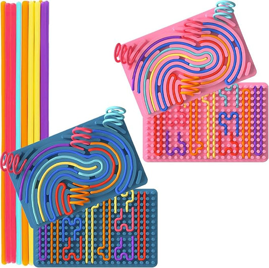 2 Pack Sensory Activity Boards, Sensory Fidget Toys for Stress Relief | Quiet Sensory Toys, Fidget Toys for Adults and Kids, 28 Colorful Strings, Screen-Free Travel Activity for Car and Airplane
