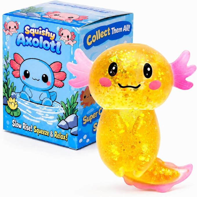 Axolotl Squishy Stress Ball, Soft TPR Slow Rising Squeeze Toy, Cute Axolotl Fidget Toy for Stress Relief, Anxiety Calming Sensory Toy for Kids Adults(Orange Long Tail Axolotl)