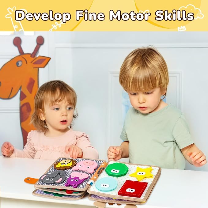 Giraffe Busy Book for Toddlers 3-5,Felt Quiet Book Sensory Learning Activity Books,Road Trip Toys for Toddlers Busy Board,Airplane Car Travel Toys, Gifts for Boys Girls 3