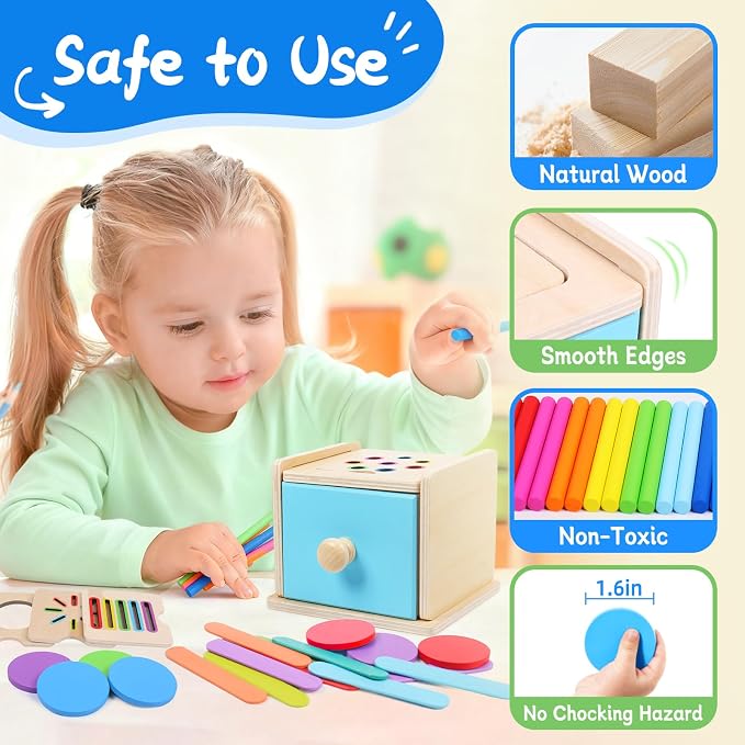 4-in-1 Montessori Coin Box, Wooden Montessori Toys for 1+ Year Old | Object Permanence Ball Drawer Drop Box, Learning Color Sorting Sensory Fine Motor Skills Toys, 1st Birthday Girl Boy Gifts