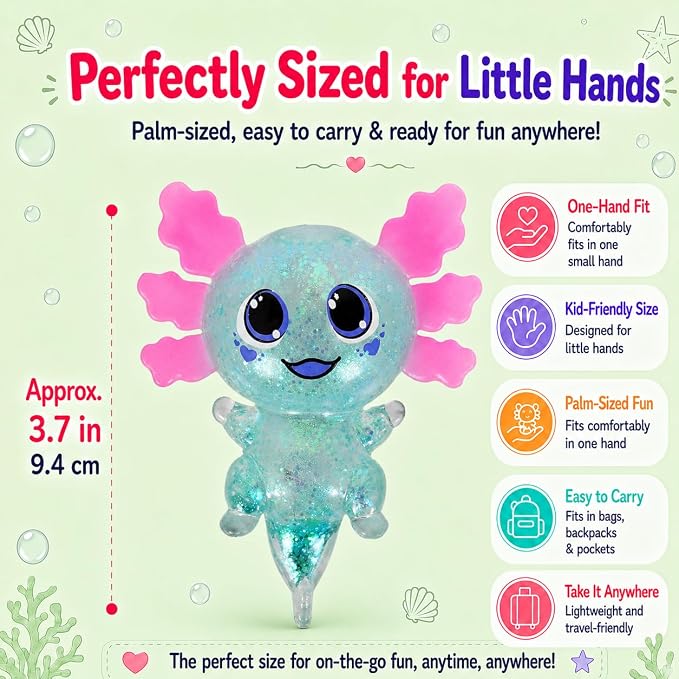 Axolotl Squishy Stress Ball, Soft TPR Slow Rising Squeeze Toy, Cute Axolotl Fidget Toy for Stress Relief, Anxiety Calming Sensory Toy for Kids Adults(Green BigEars Axolotl)