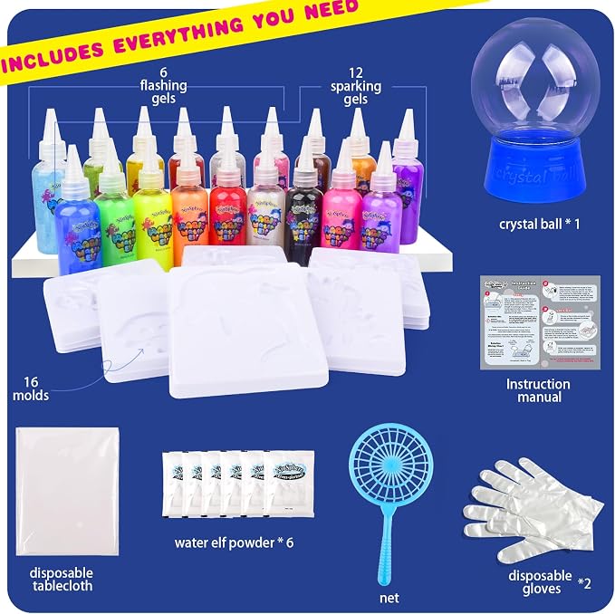NiuSphere Magic Water Elf Toy Kit - Aqua Gel Water Pets, 18 Gels & 16 Molds, DIY Squishy Maker Kit, Craft Art for Kids, Make Your Own Squishies Sensory Toys, 4 5 6 7 8 9 10 Year Old Boy Girl Gifts