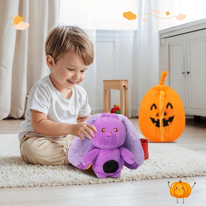 MIAODAM Halloween Pumpkin Bunny Plush,Reversible Bat Stuffed Animal for Kid