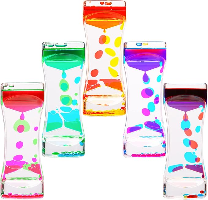 Liquid Motion Bubbler - 5 Pack Sensory Toys | Stress Management - Relief Fidget Water Timers - Relaxing Liquid Bubbler - Office Home Colorful Hourglass Desk Decor