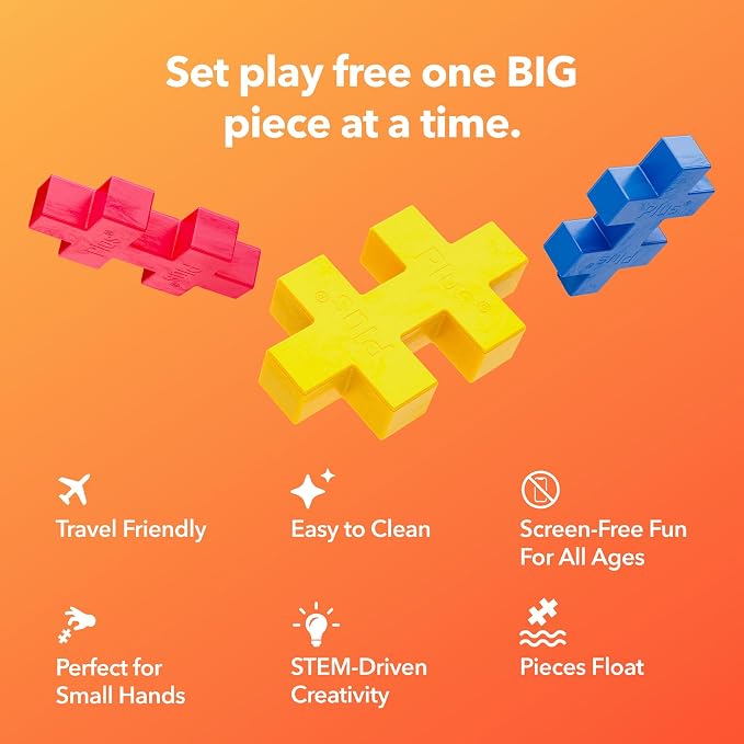 PLUS PLUS Big Travel Case w/ 15 Big Pieces - Large Blocks for Toddlers | Quiet Stem Toys for Toddlers, Prek Classroom Essentials, Waffle Blocks Jumbo, Stem Bins for Classroom, Sensory Bins