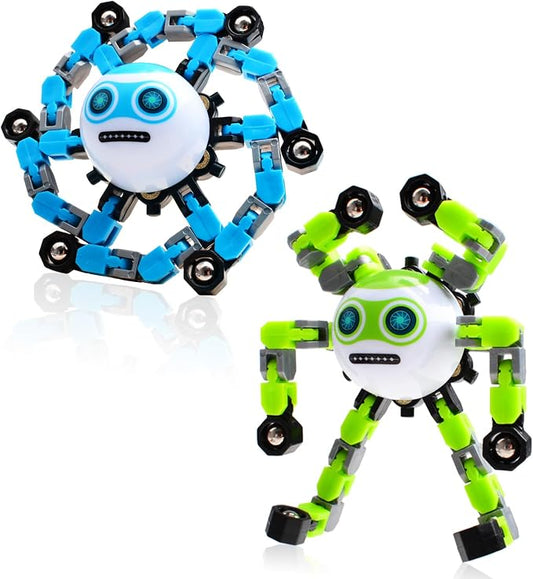 2 PCS Travel Toys Transformable Fidget Spinners Toys for Kids and Adults Sensory Toy for Boys Teens Stress Relief Autism ADHD Cool Road Trip Travel Essential Birthdays Gifts for Party Favors