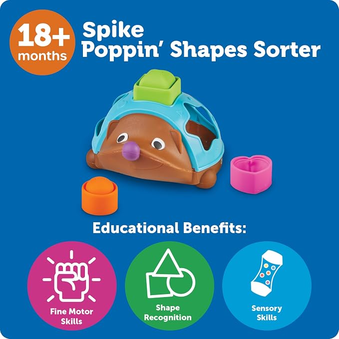 Learning Resources Spike the Fine Motor Hedgehog Poppin' Shapes Sorter, Educational Baby & Toddler Toys, Fine motor, Montessori Must Haves