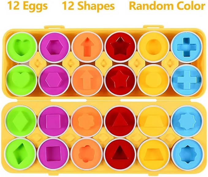 MAGIFIRE Toy Eggs for Toddlers 1-3 - 12 Matching Plastic Eggs, Assorted Colors and Shapes - Fun Gift for Toddlers - Montessori Matching and Sorting Set - STEM Educational Toy