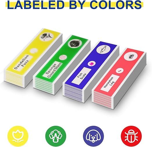 Jiusion 48Pcs Prepared Microscope Slides Specimen Set for Stereo Microscope | Safe Plastic Biological Samples of Animals, Insects, Plants & Flowers for Kids, Students Enlighten Education