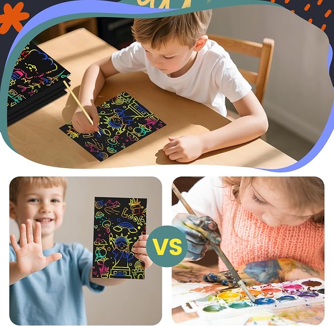 Cityrosy Rainbow Scratch Art Paper Sets Arts Crafts Supplies for Kid160 Pcs | (120 papers +40 stylus pens)Birthday Gifts for 3-12 Years Old Girls Boys Classroom Party Favor Games