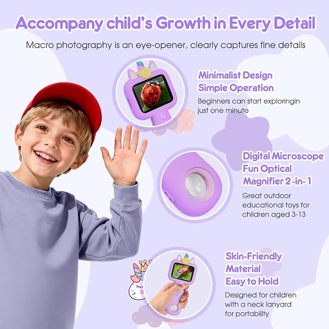 Magnify 2.4" Screen Handheld Microscope for Kids, 600X Digital 4K Kids Microscope, 8 LEDs Pocket Microscope, Portable Edu Toy for Ages 3-12 Boys& Girls Exploring Bugs Plants at Home & Outdoor Travel
