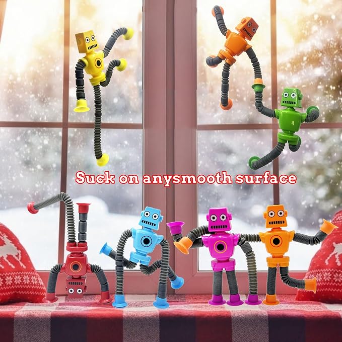 24PC Robot Suction Cup Sensory,Toys for Kids with Autism,Autism Sensory Products,Suction Cup Toy,pop Tubes Robots Stress and Anxiety Relief for Kids 3 4 5 6 7,Christmas Easter Gifts for Girls and Boys