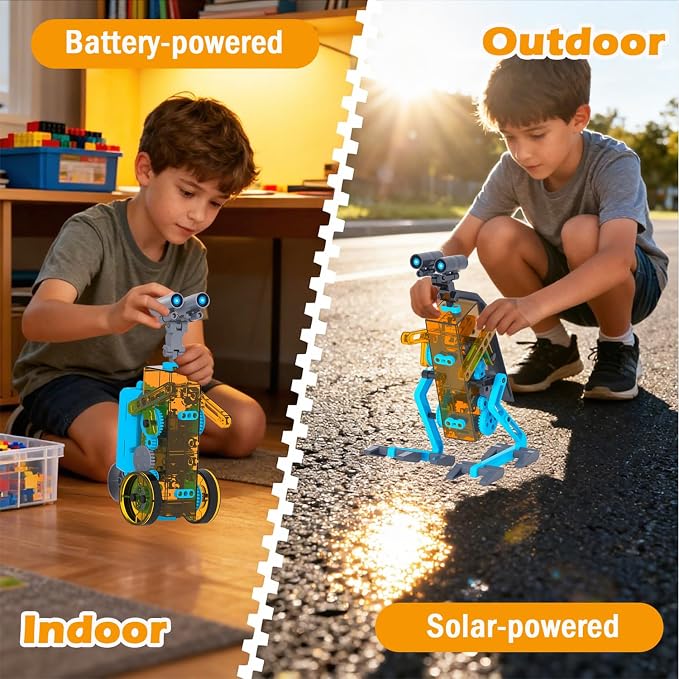 STEM 25-in-1 Solar Robot Kit Educational Building Toys for Kids Age 8-13 | Transparent Body Shows Gears Run, Solar or Battery Powered, DIY Robotics Science Kit Birthday Gift for Age 8+