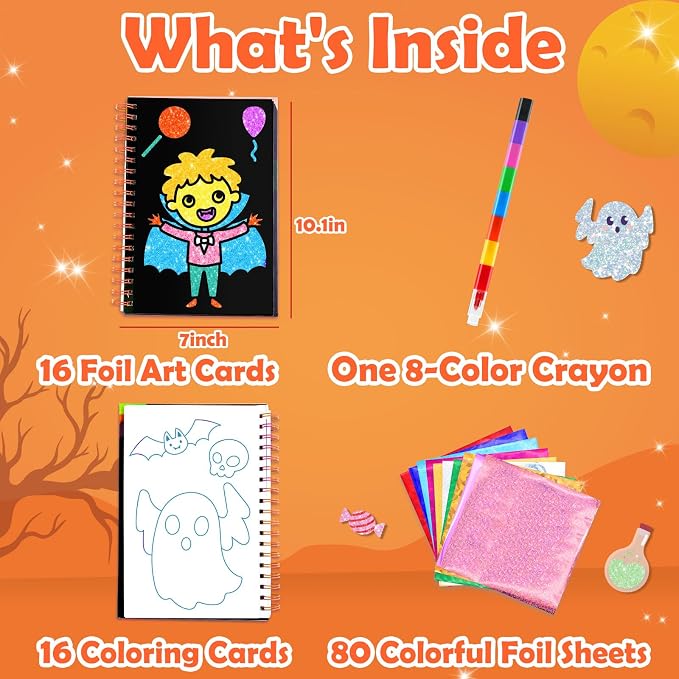FUNNYB&G Foil Art Craft Kit for Kids, Sparkly Birthday Gift Toy for Kids | No Mess, Kids Ages 4-10 Create Sparkling Artwork, A Creative Gift for Birthdays, Holidays, Travel Activities,Screen-Free Fun